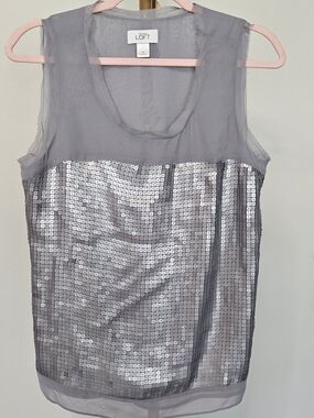 Ann Taylor LOFT Silver Sequin Mesh Tank